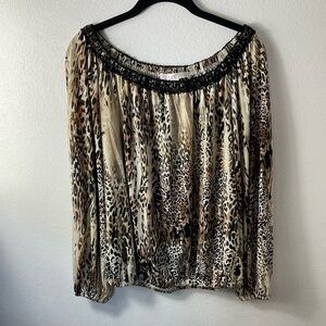 Boston Proper Animal Print Off‎ Shoulder Elastic Waist Top Sz M